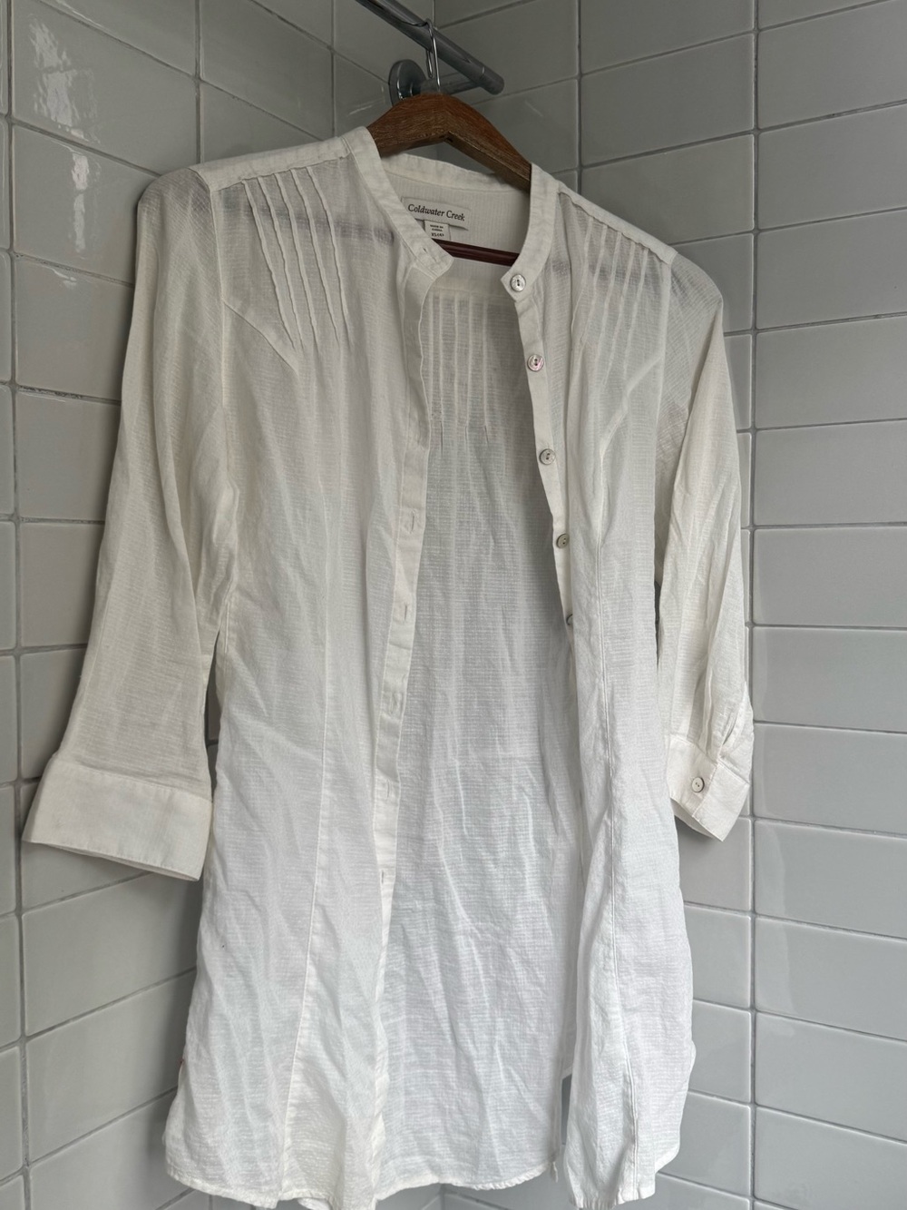Coldwater Creek Ivory Pintuck Button-Front Tunic Size 4